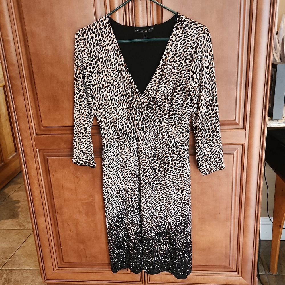 White House Black Market Leopard Print Crisscross V-Neck Dress